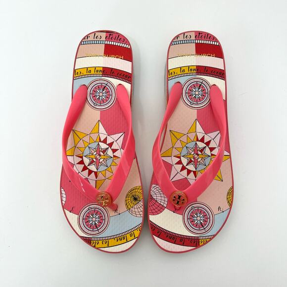 Tory Burch Printed Carved Wedge Flip-flop in Pink Paradise Constellation 8 - Picture 2 of 9
